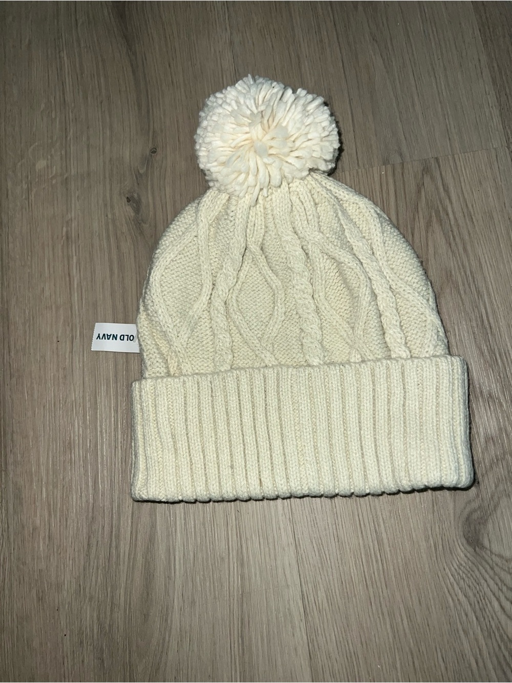 NWT Old Navy Cream Knit Pom-Pom Beanie Hat | One Size